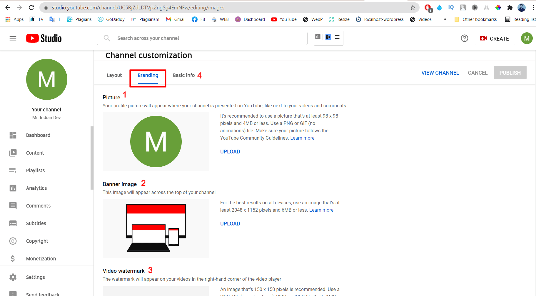 YouTube Channel Customization Page